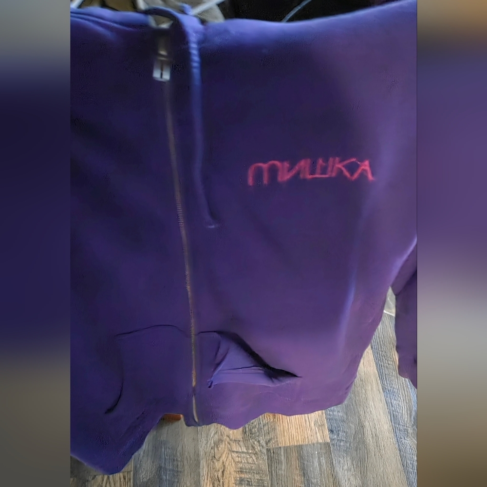 Mishka World Wide Weirdos Purple Zip Up Hoodie with Pink Logo